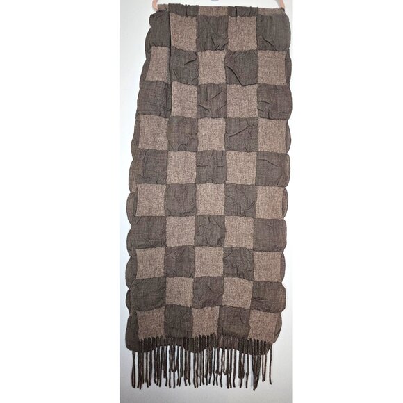 NWT!! Yohji Yamamoto 100% Laine Wool Checkered Plaid Boucle Double Scarf Wrap - Picture 4 of 10